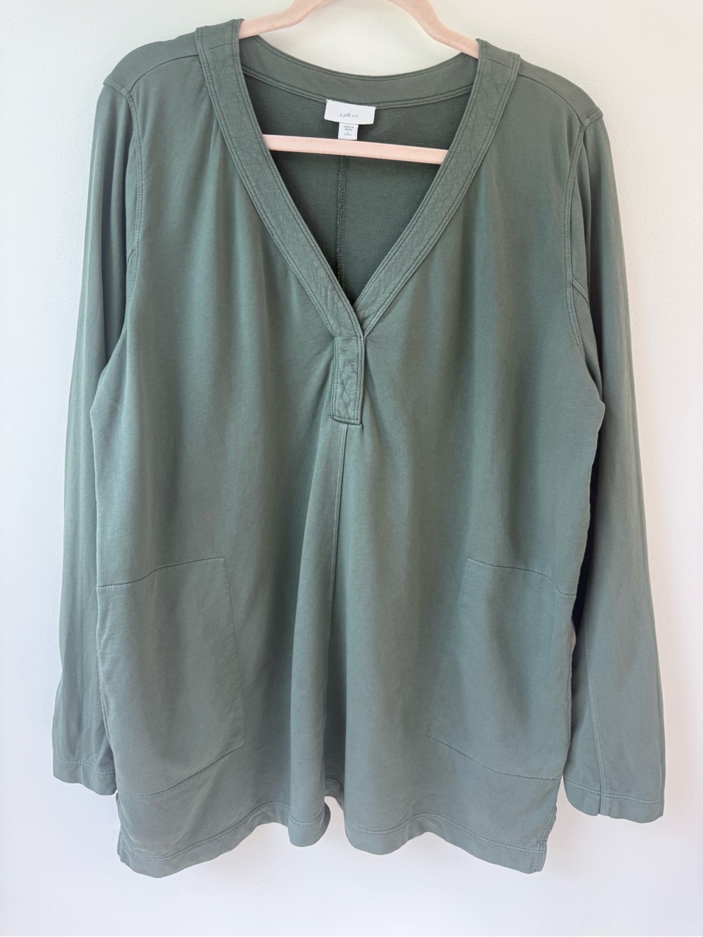 J. Jill fit Olive V-Neck Long Sleeve Tunic with Pockets SzL - Picture 5 of 11